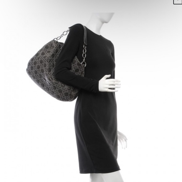 Christian Dior hobo bag in Cannage stitched Goatskin leather. Dark Gray Brown - Picture 8 of 8